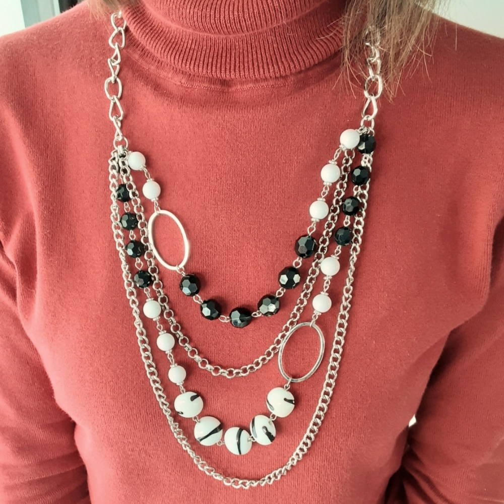 Vintage 4-Strand Chain and Beaded Necklace